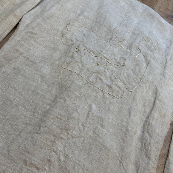 Vintage Tamiko Linen Overcoat Tunic Jacket Stitching Detail Minimilist Lagenlook - Picture 9 of 14